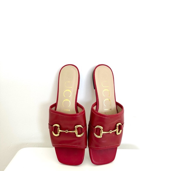 red slip on Mule horsebit style open toe flat sandal w 7.5 - Picture 6 of 7